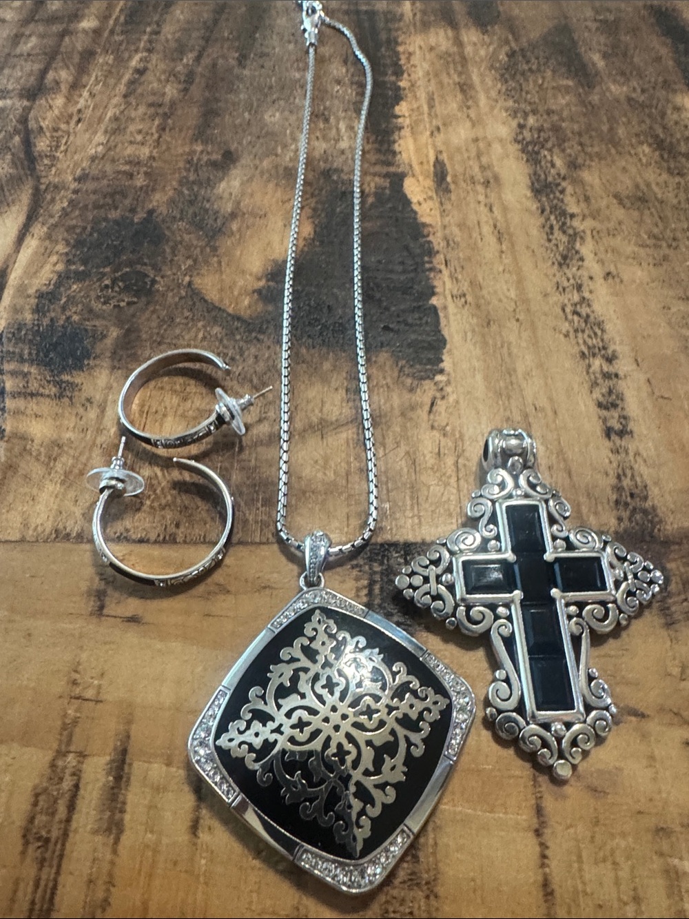 Brighton Silver Necklace Set with Black Enamel Accents